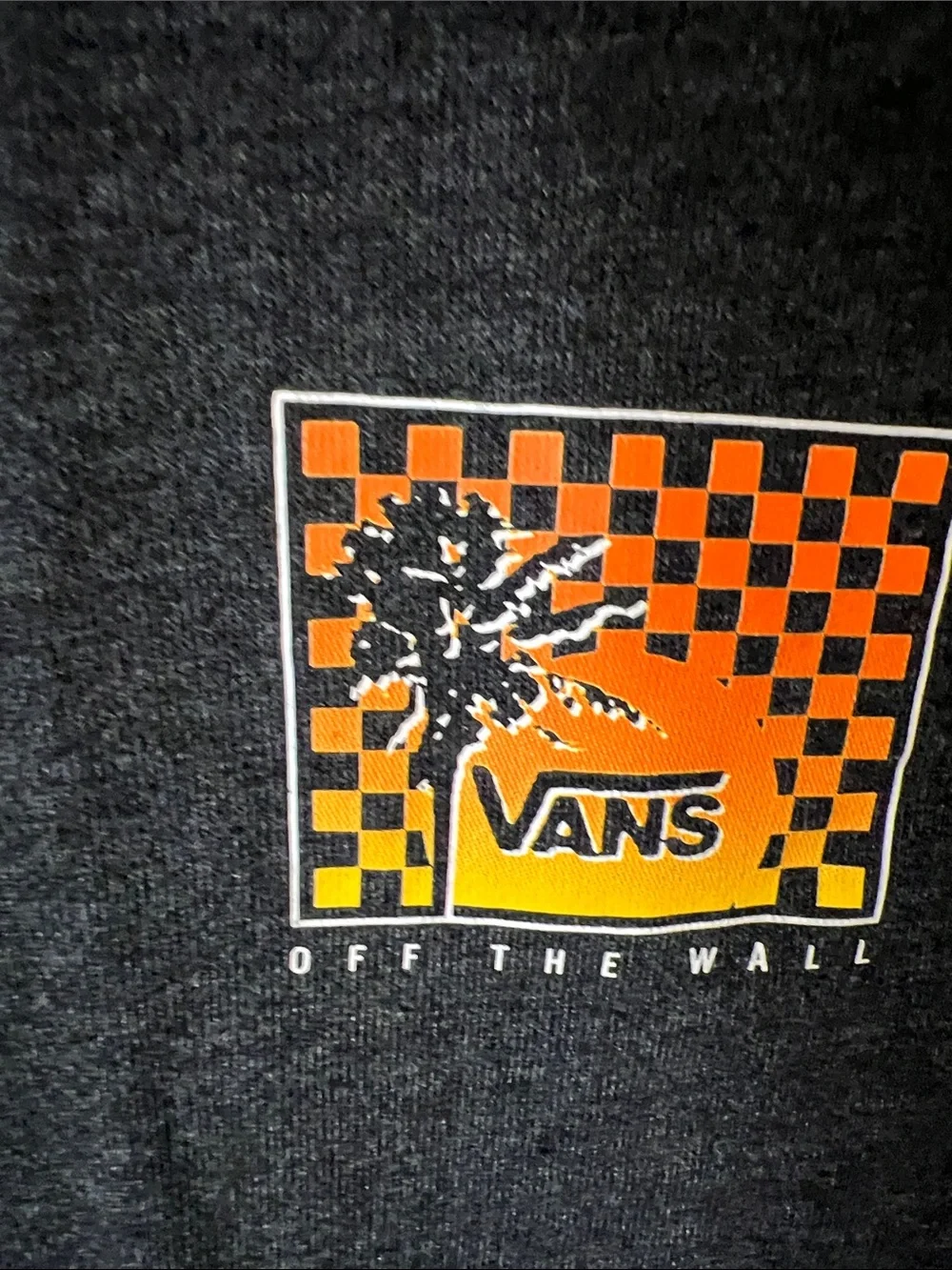 Vans Off The Wall Charcoal Gray Hoodie with Orange Checker Chest Patch